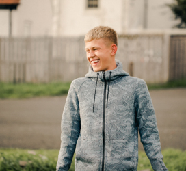teenager on the street smiling photo